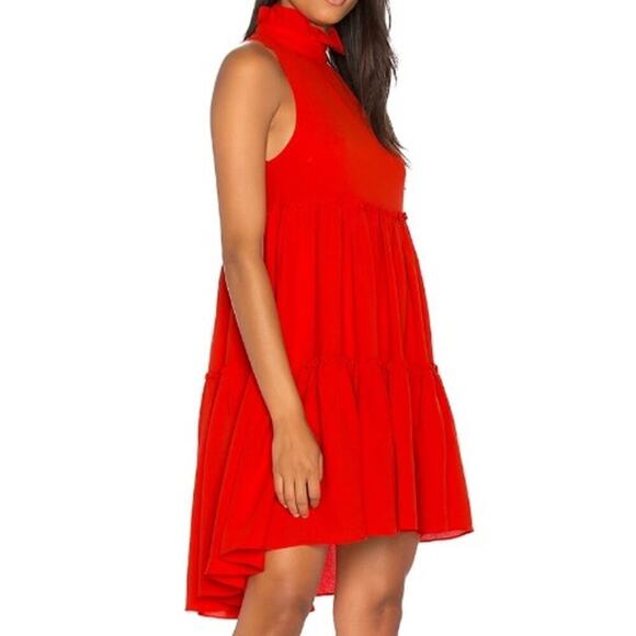 Elliatt Sonnet Ruffled Mock Neck Tiered A-Line Dress Poppy Red Womens Size Small - Picture 2 of 12